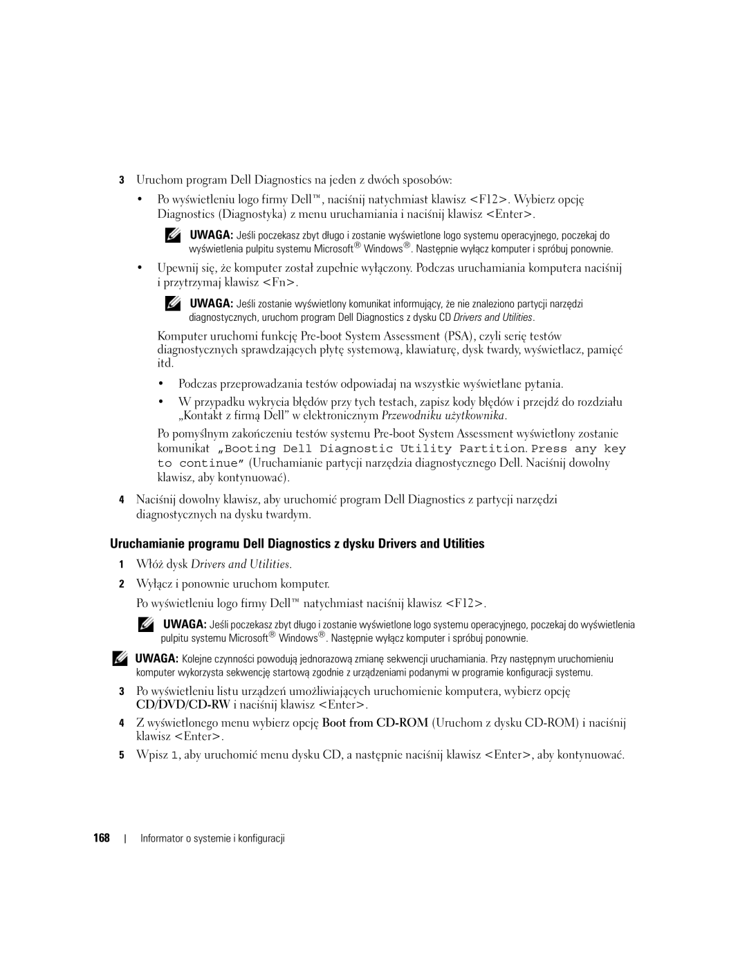 Dell UY708 manual Włóż dysk Drivers and Utilities, 168 