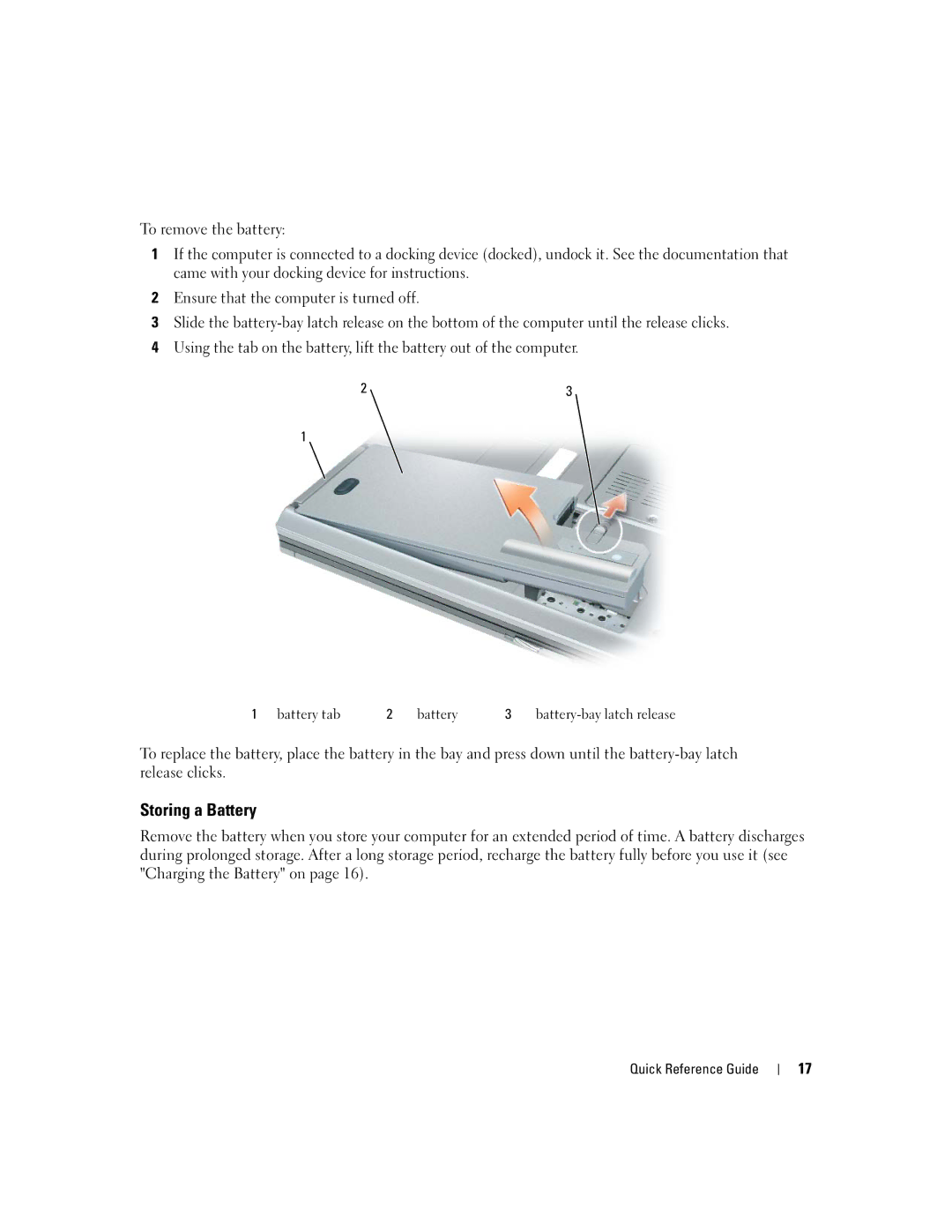 Dell UY708 manual Storing a Battery 