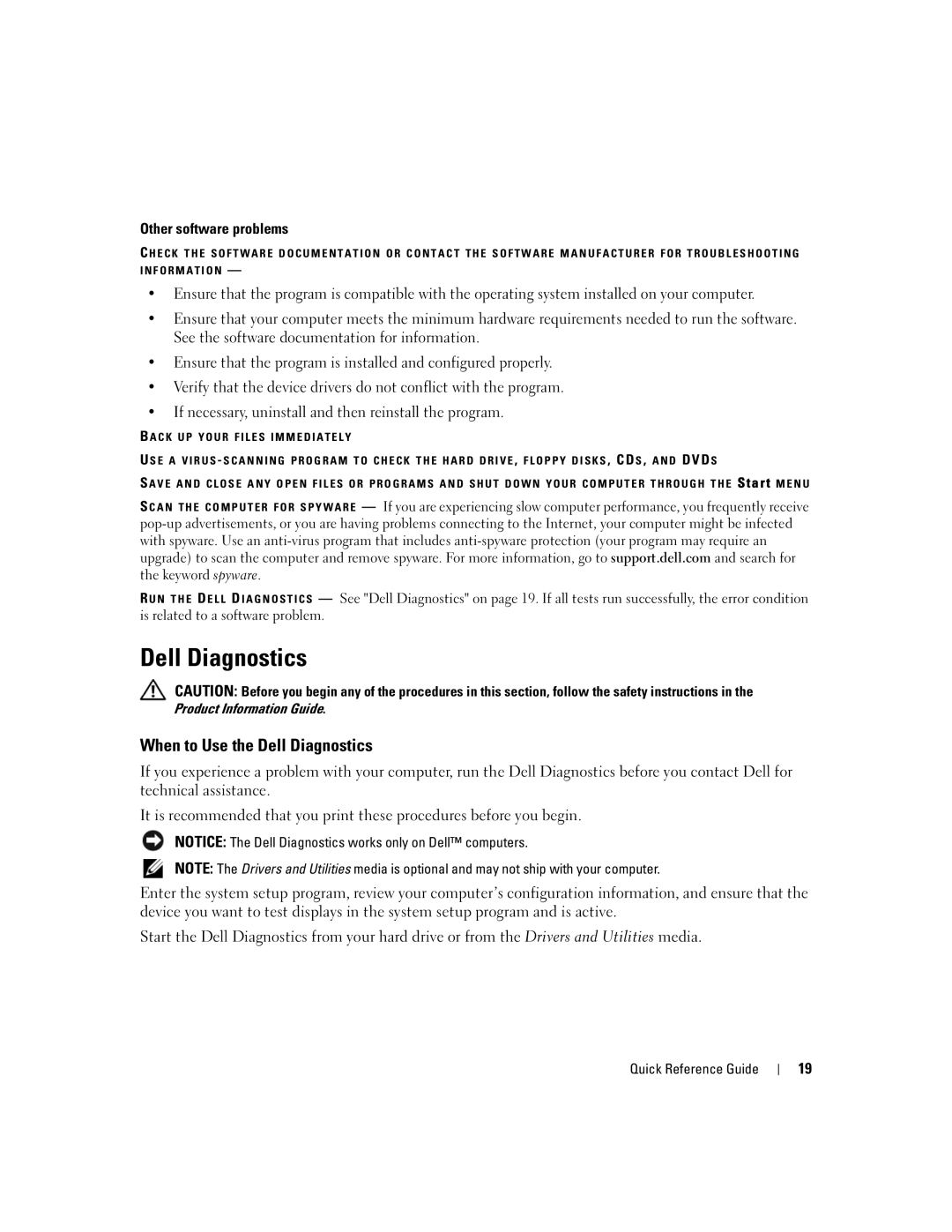 Dell UY708 manual When to Use the Dell Diagnostics, Other software problems 