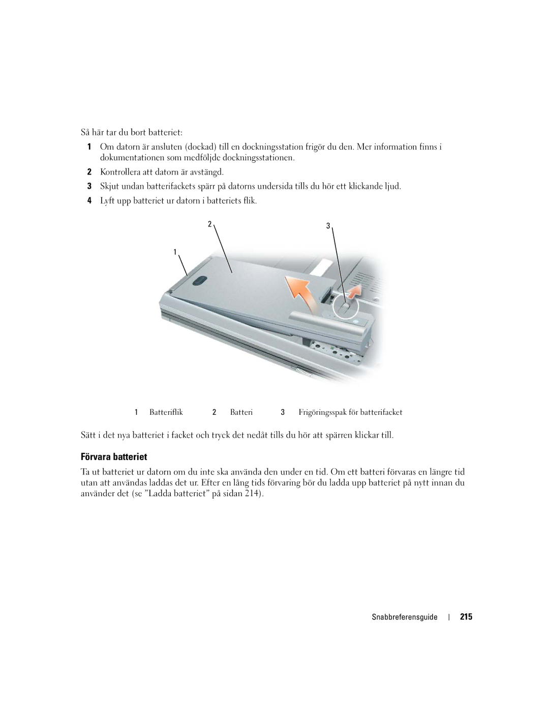 Dell UY708 manual Förvara batteriet, 215 