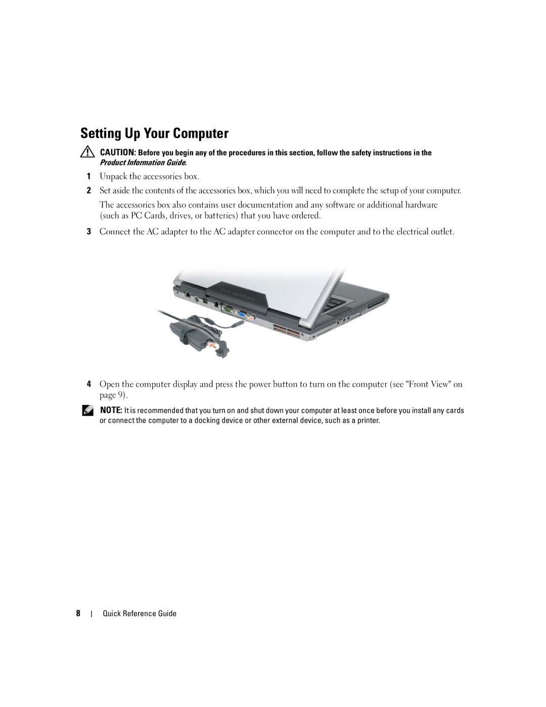 Dell UY708 manual Setting Up Your Computer, Unpack the accessories box 