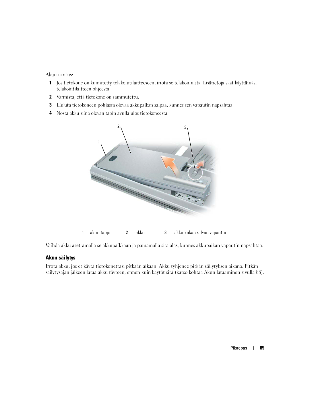 Dell UY708 manual Akun säilytys 