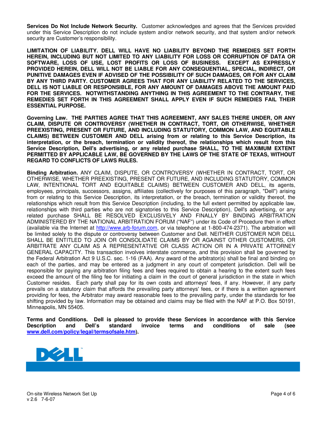 Dell v 2.6 7-6-07 warranty On-site Wireless Network Set Up 