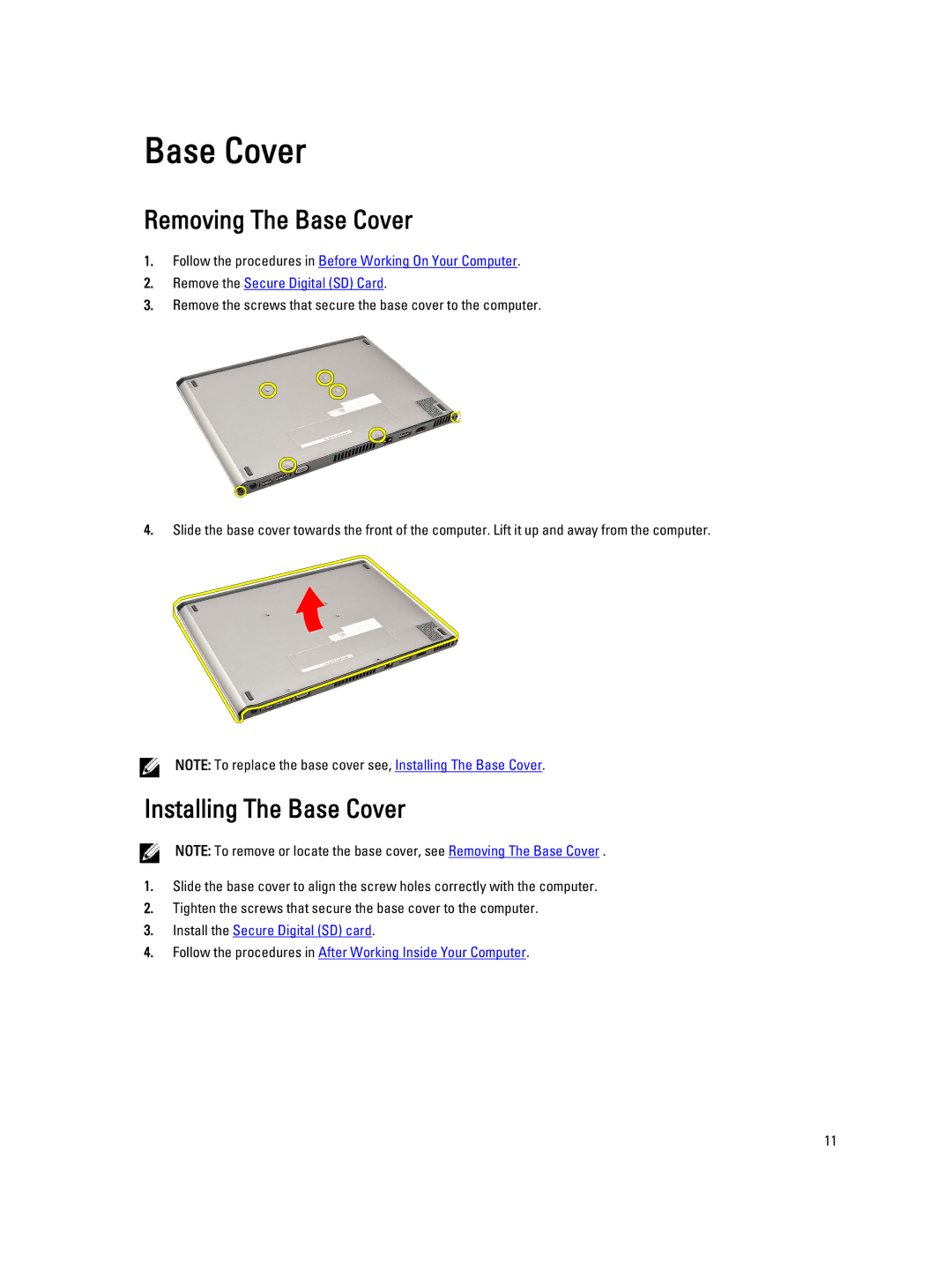 Dell V130 service manual Removing The Base Cover, Installing The Base Cover 