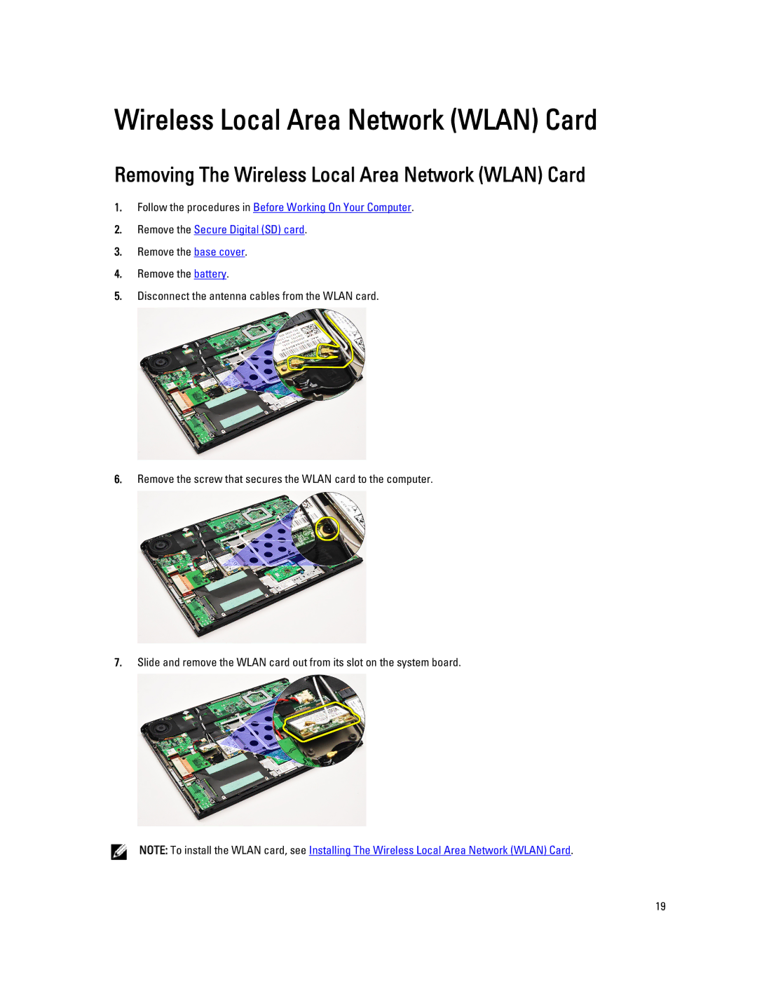 Dell V130 service manual Removing The Wireless Local Area Network Wlan Card 