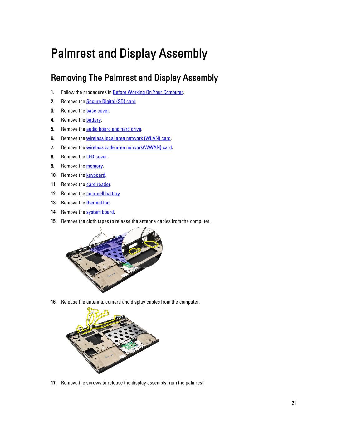 Dell V130 service manual Removing The Palmrest and Display Assembly, Remove the coin-cell battery 