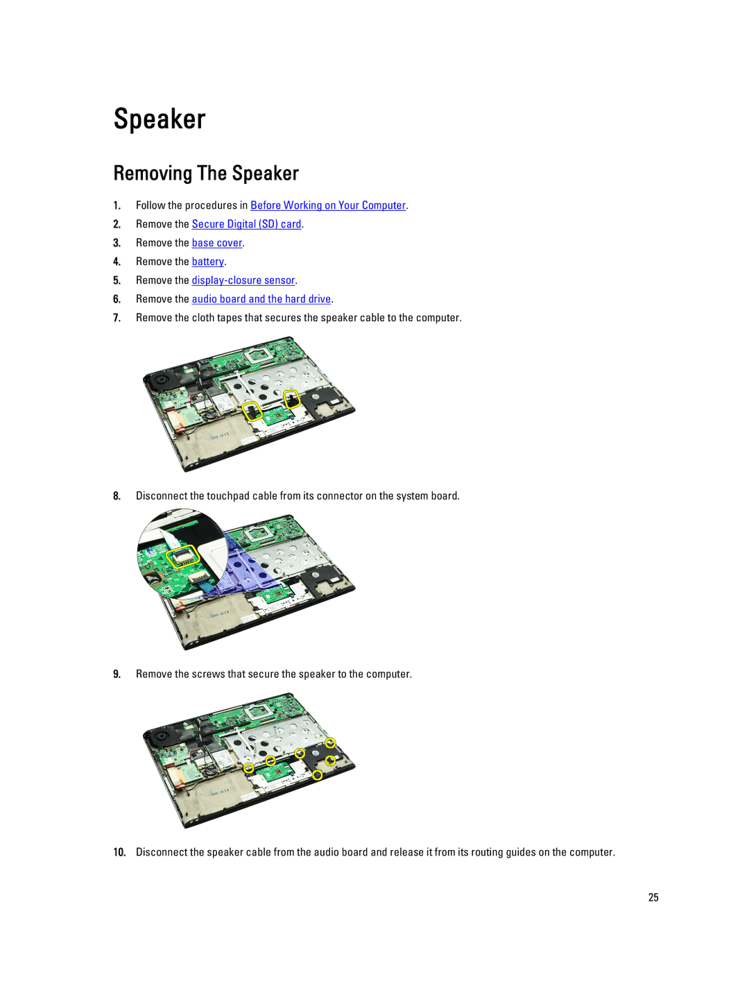 Dell V130 service manual Removing The Speaker 