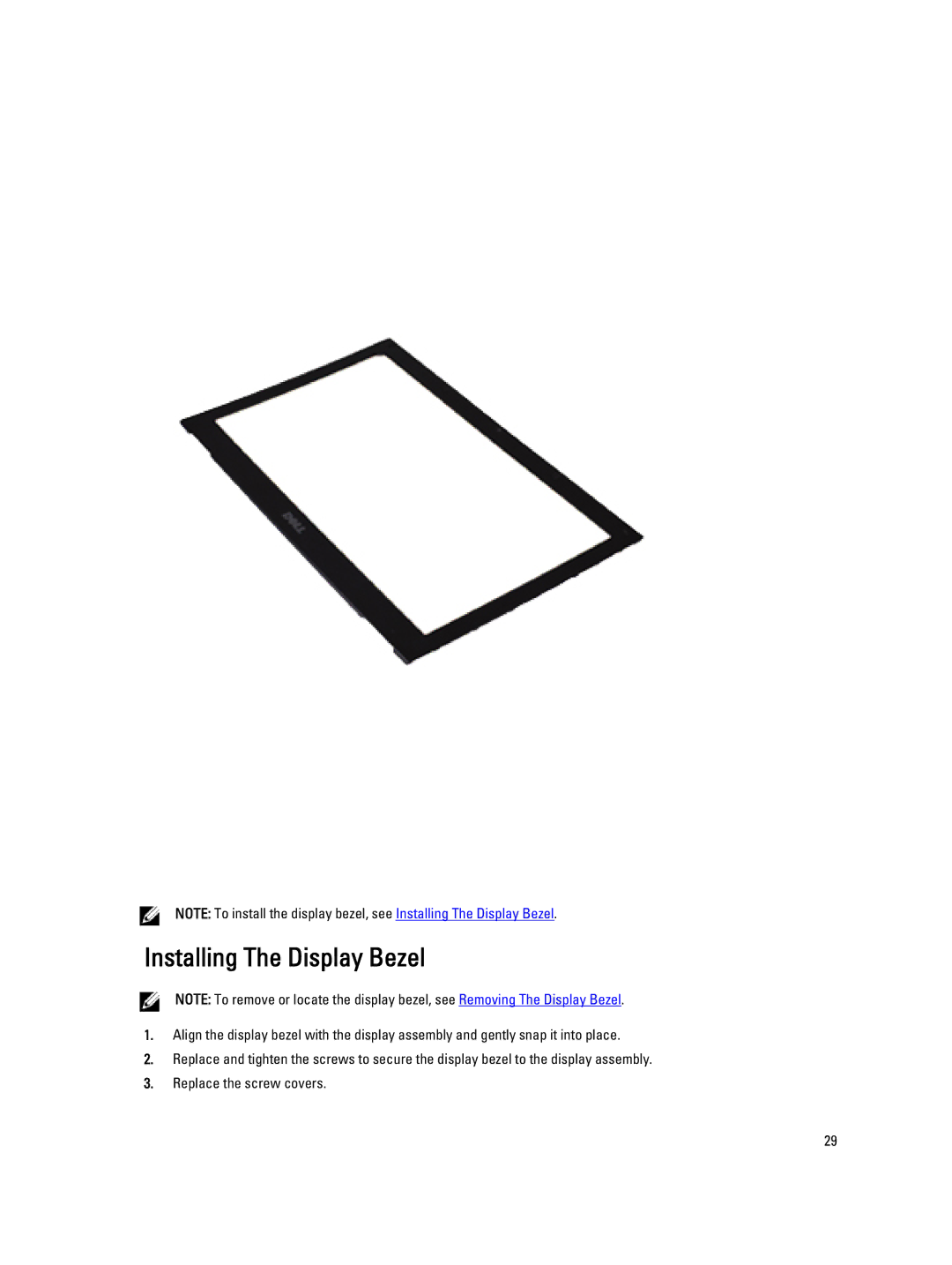 Dell V130 service manual Installing The Display Bezel 