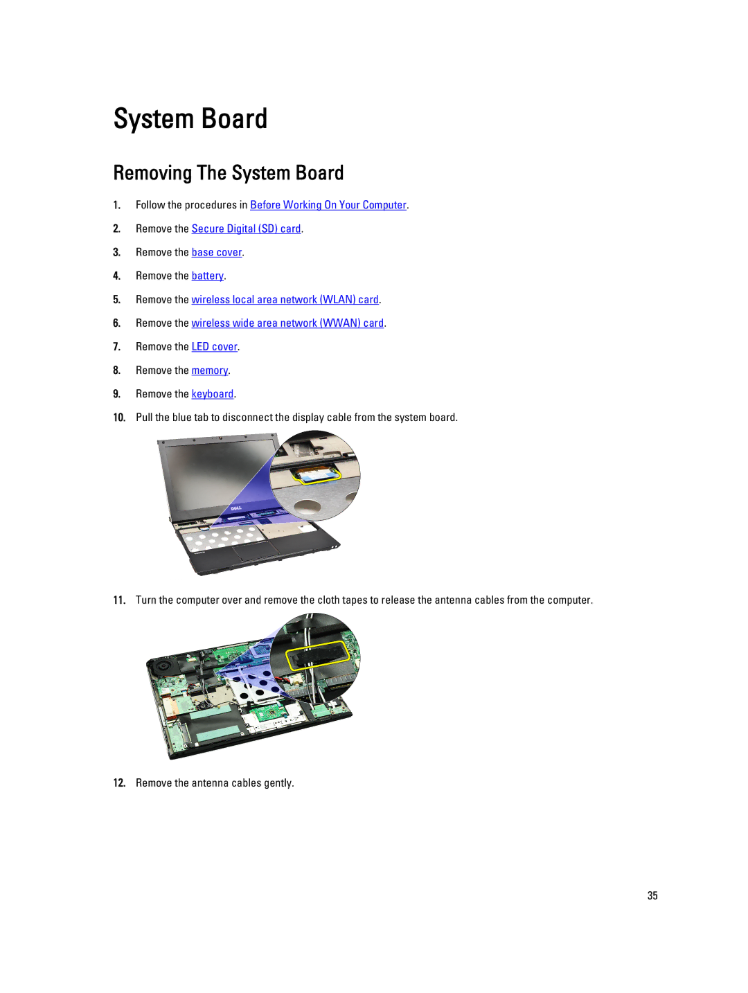 Dell V130 service manual Removing The System Board 