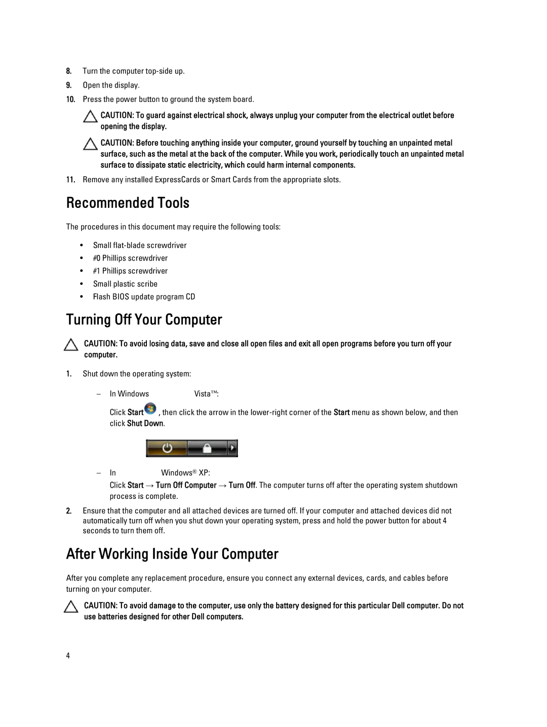 Dell V130 service manual Recommended Tools, Turning Off Your Computer, After Working Inside Your Computer 