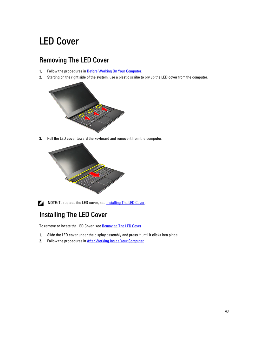 Dell V130 service manual Removing The LED Cover, Installing The LED Cover 