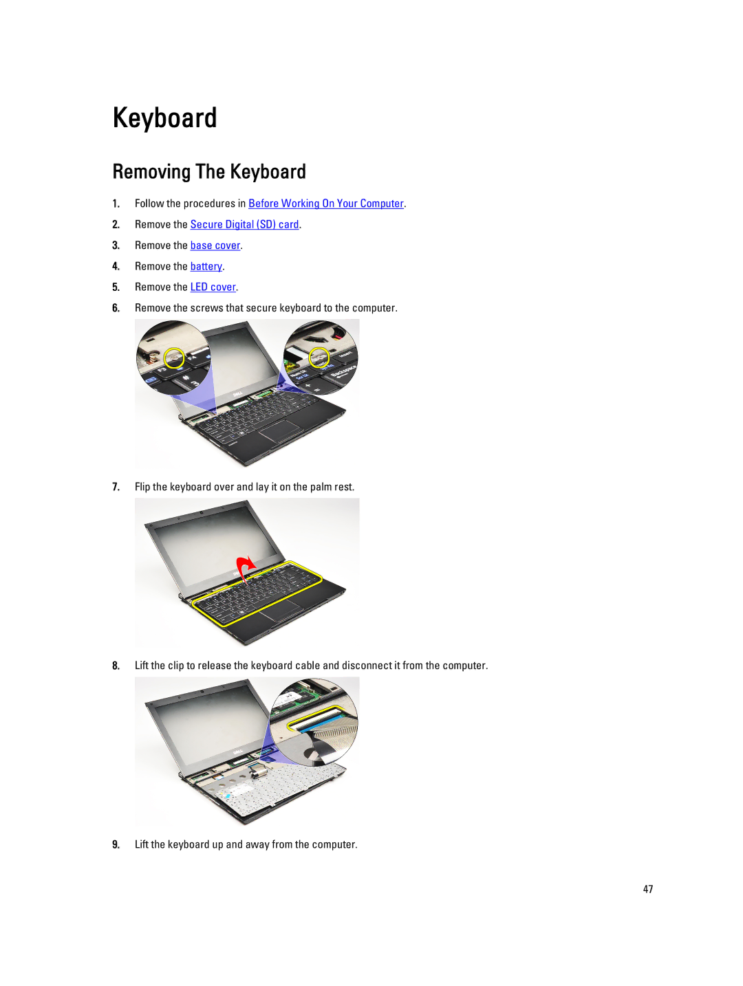 Dell V130 service manual Removing The Keyboard 