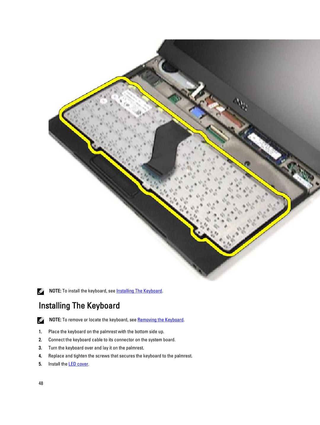 Dell V130 service manual Installing The Keyboard 