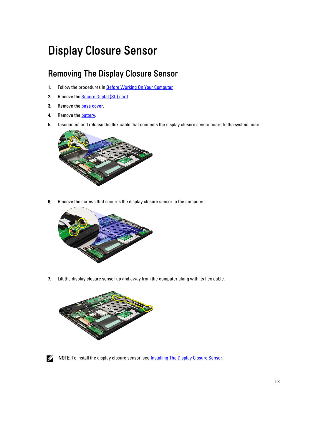 Dell V130 service manual Removing The Display Closure Sensor 