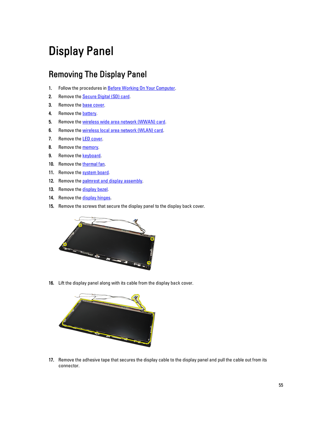 Dell V130 service manual Removing The Display Panel 