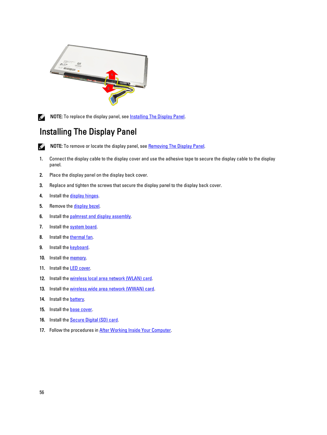 Dell V130 service manual Installing The Display Panel 