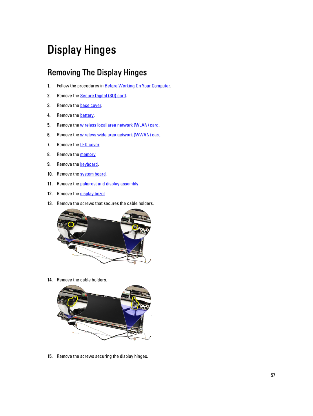 Dell V130 service manual Removing The Display Hinges 