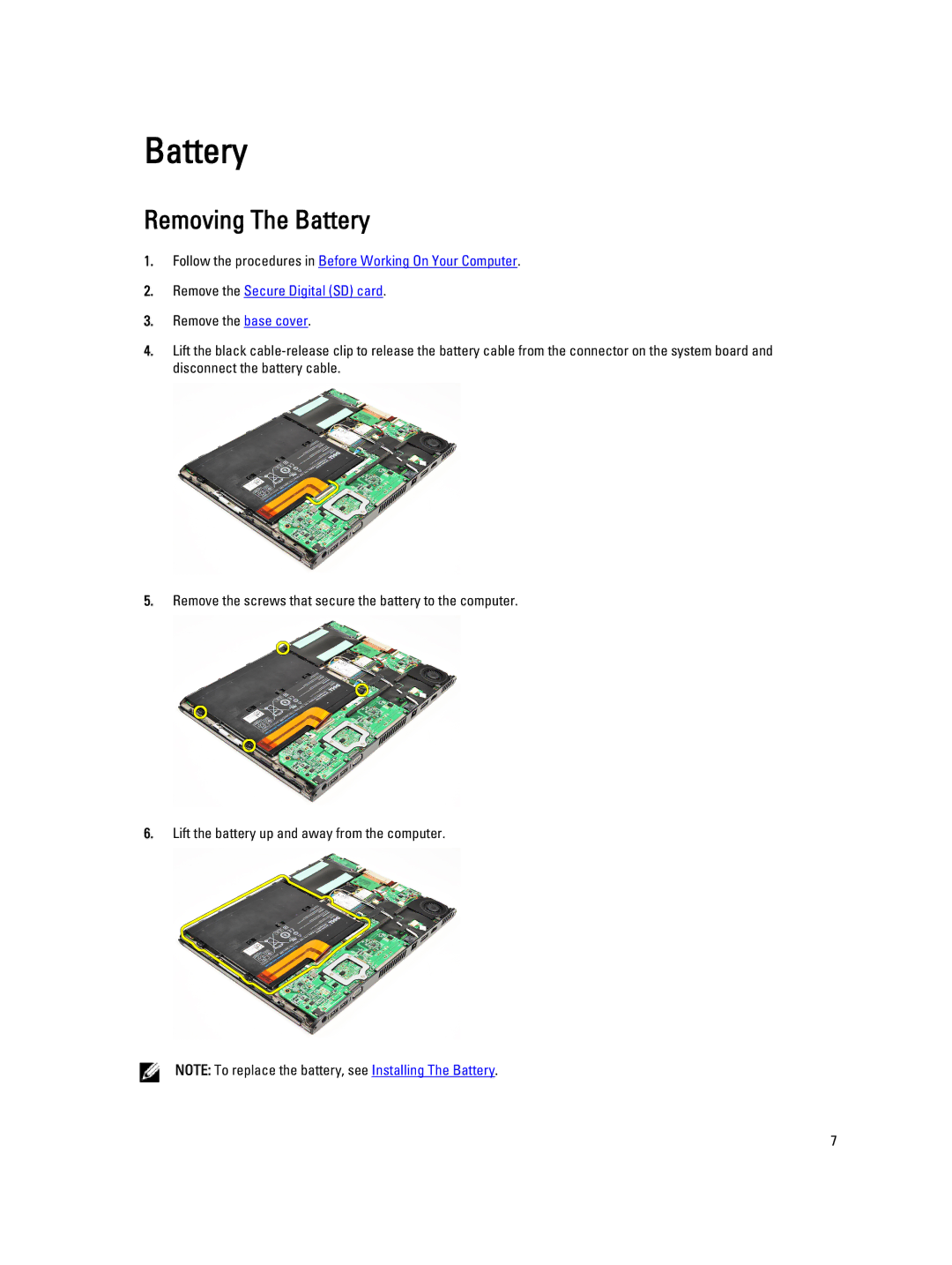 Dell V130 service manual Removing The Battery 