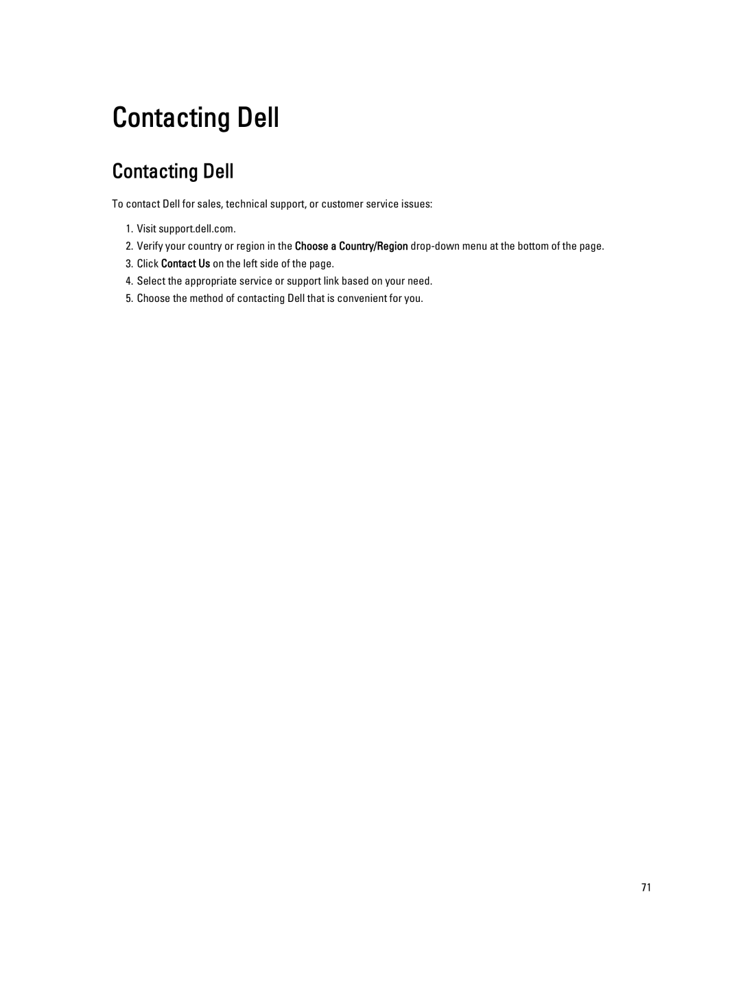 Dell V130 service manual Contacting Dell 