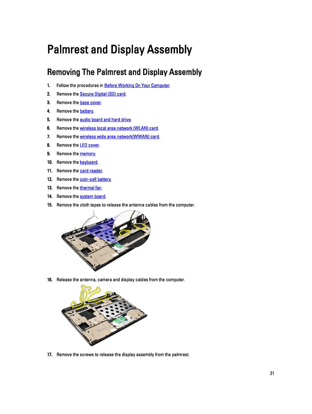 Dell V130 service manual Removing The Palmrest and Display Assembly, Remove the audio board and hard drive 