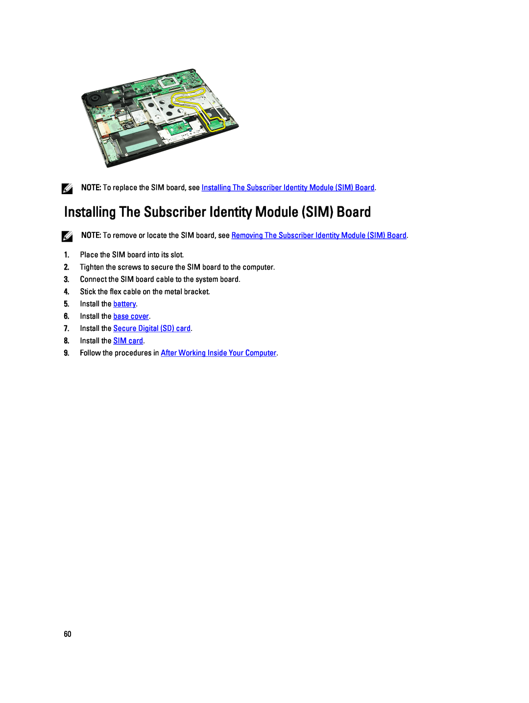 Dell V130 service manual Installing The Subscriber Identity Module SIM Board, Install the Secure Digital SD card 