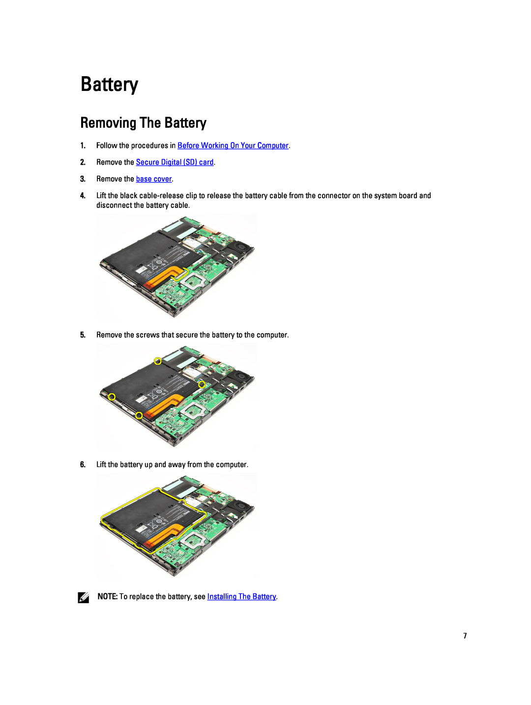 Dell V130 service manual Removing The Battery, Follow the procedures in Before Working On Your Computer 