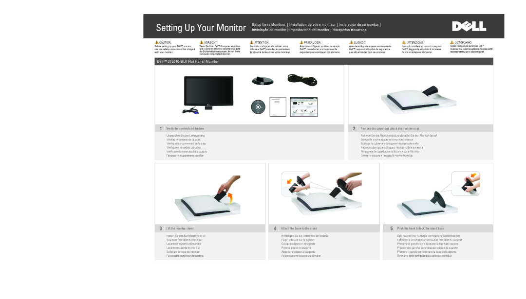 Dell ST2010-BLK, V15J2 manual Verify the contents of the box, Remove the cover and place the monitor on it 