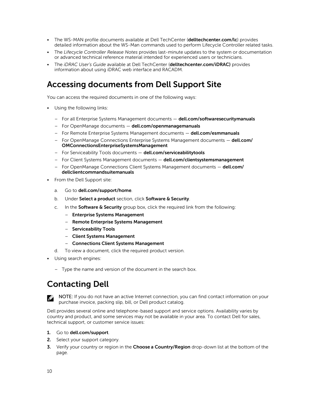 Dell v2.10.10.10 quick start Accessing documents from Dell Support Site, Contacting Dell 