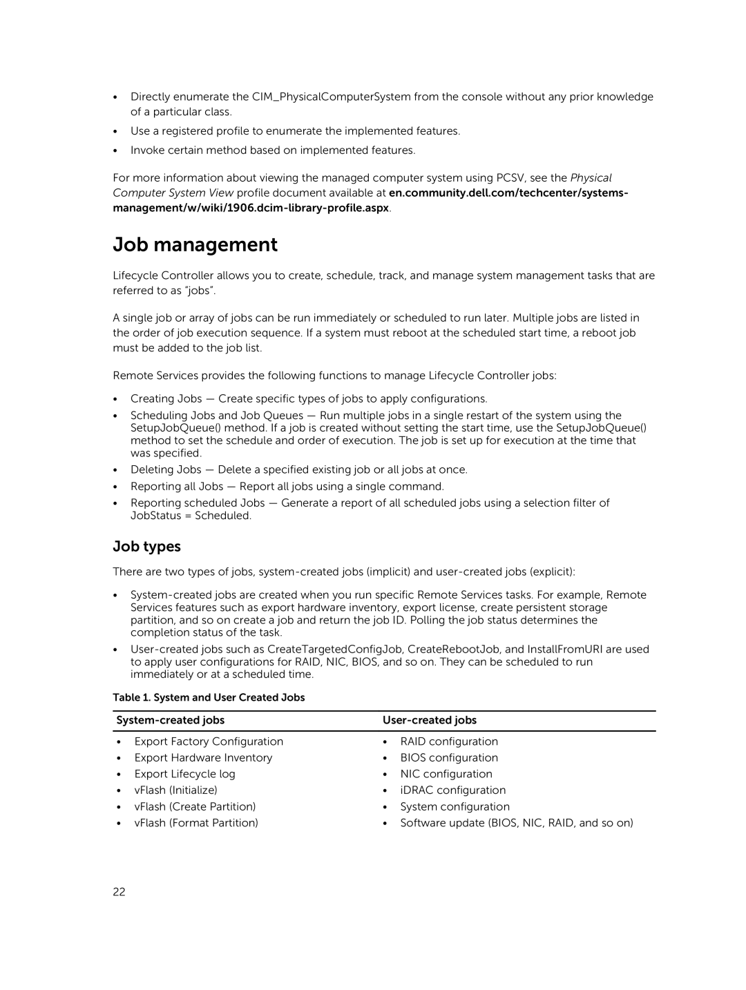 Dell v2.10.10.10 quick start Job management, Job types 
