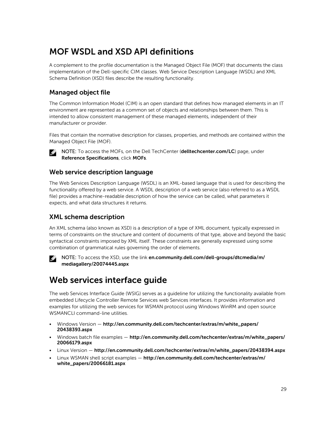 Dell v2.10.10.10 quick start MOF Wsdl and XSD API definitions, Web services interface guide, Managed object file 