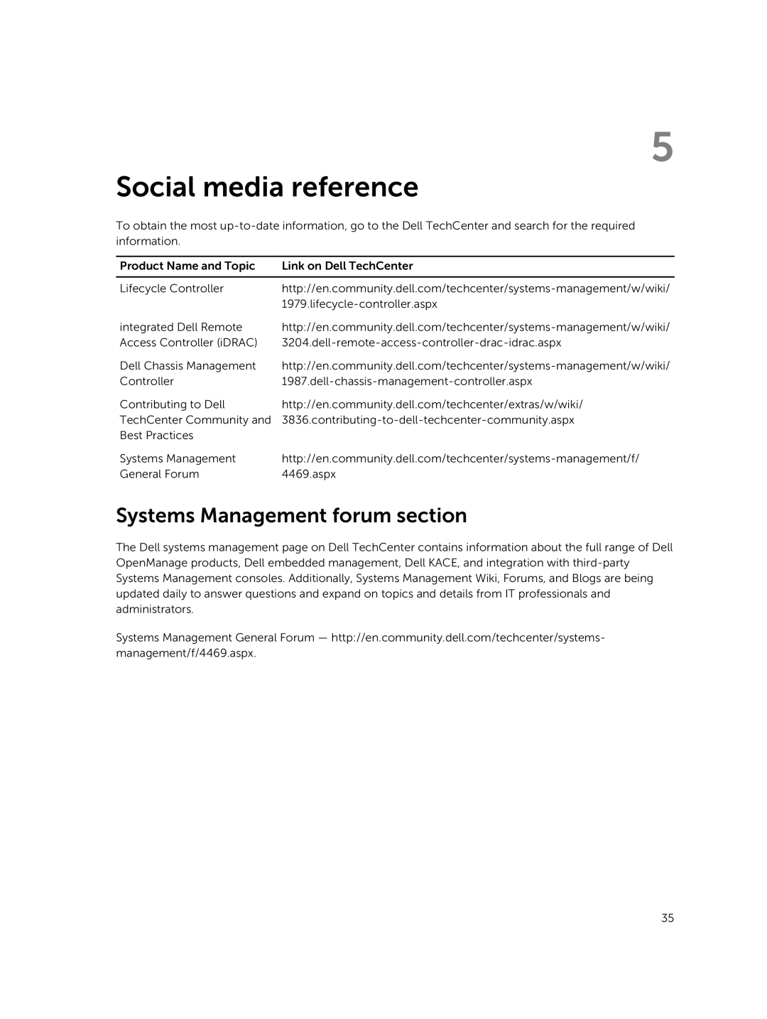 Dell v2.10.10.10 quick start Social media reference, Systems Management forum section 