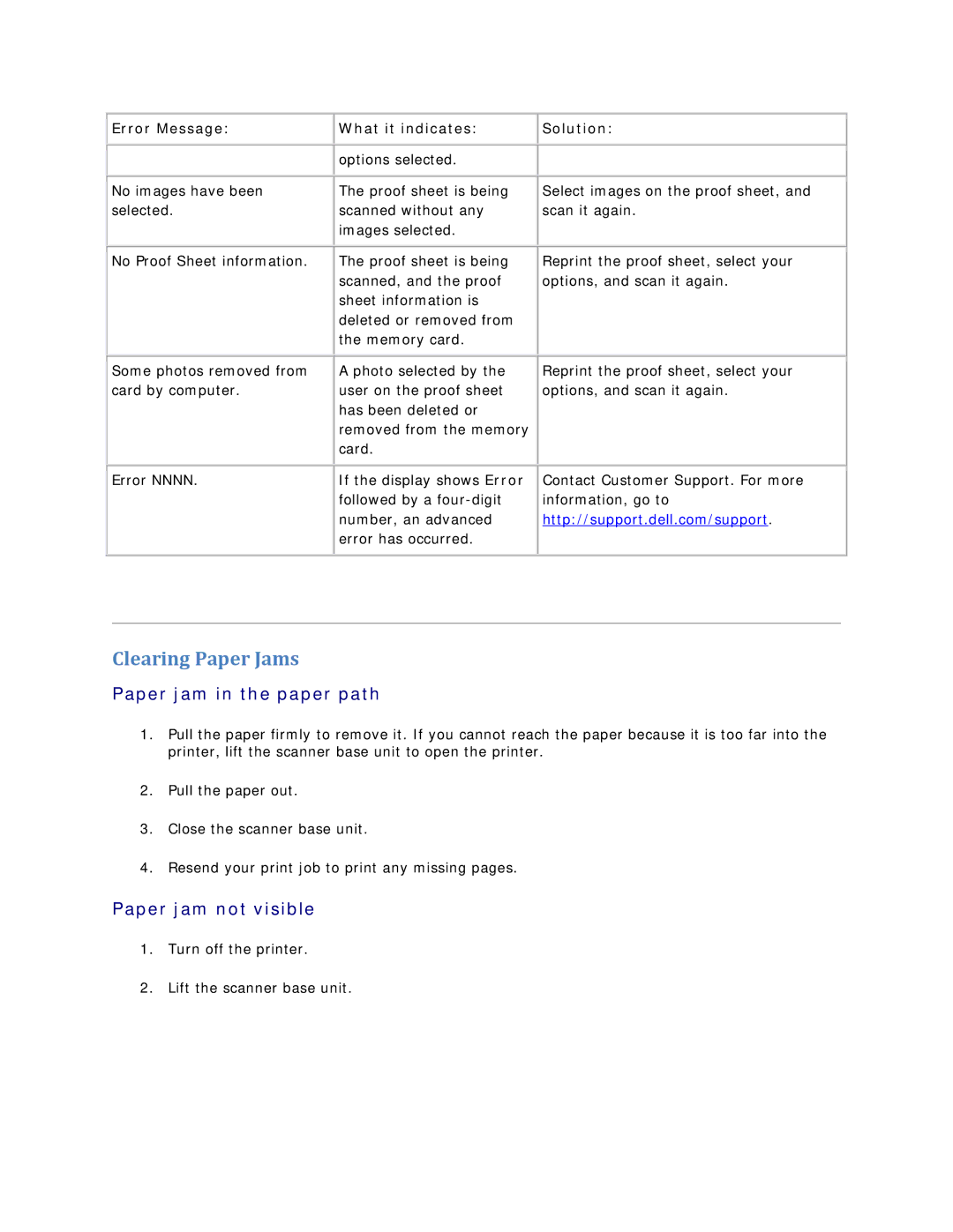 Dell V305 owner manual Clearing Paper Jams, Paper jam in the paper path 