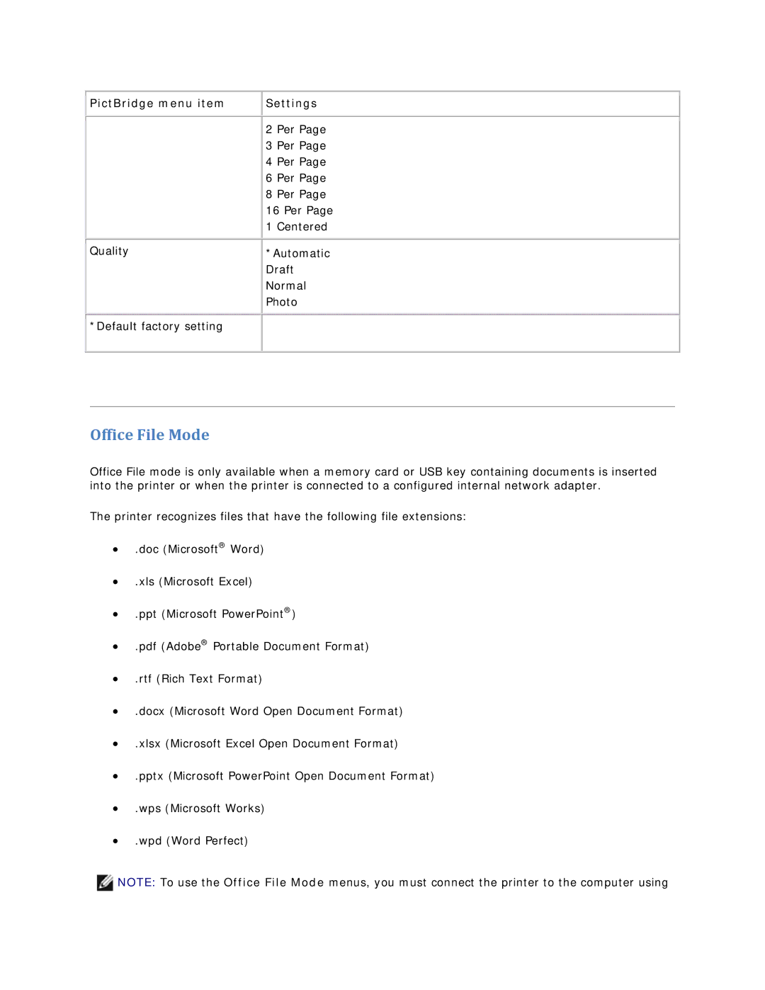 Dell V305 owner manual Office File Mode 