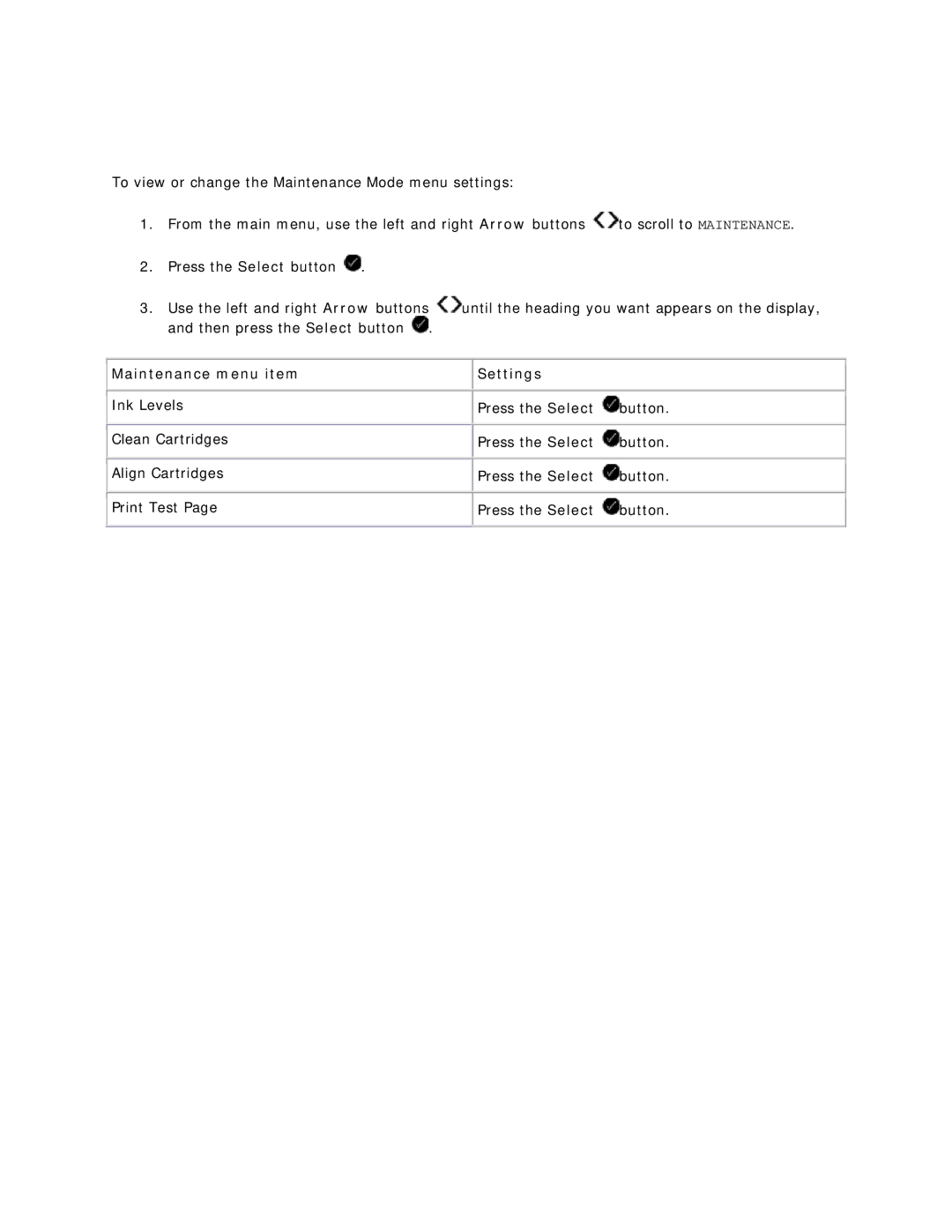 Dell V305 owner manual Maintenance menu item Settings 