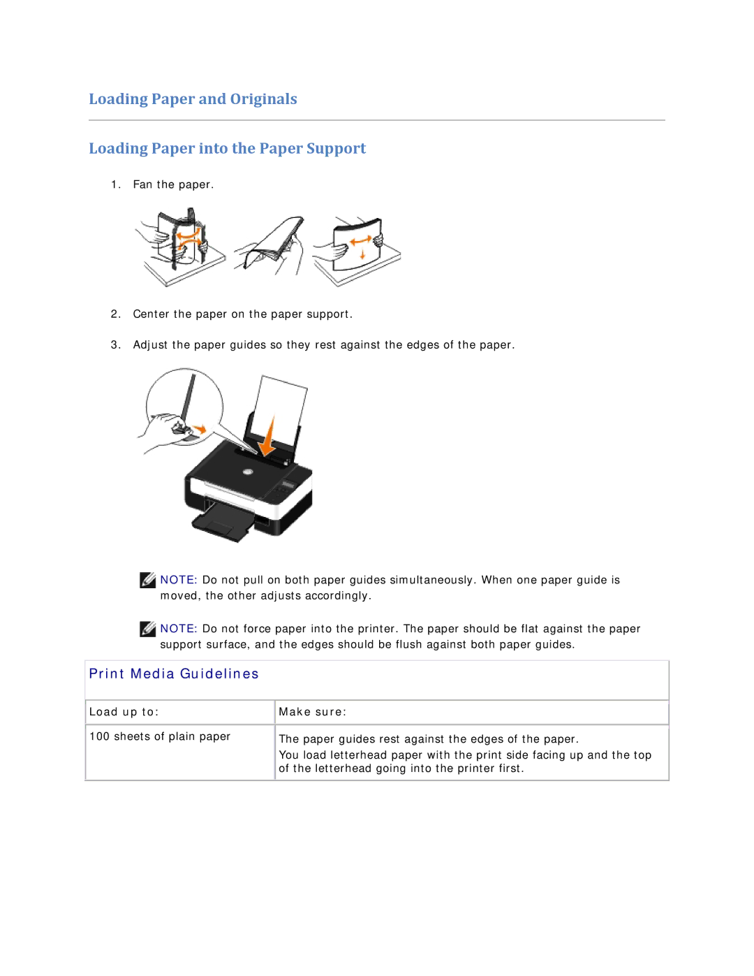 Dell V305 owner manual Print Media Guidelines, Load up to Make sure 