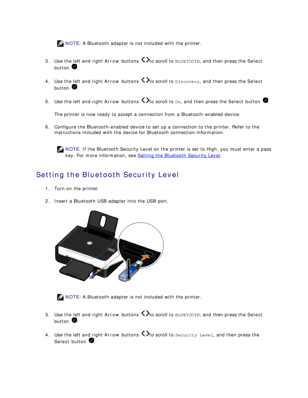 Dell V305 owner manual Setting the Bluetooth Security Level 