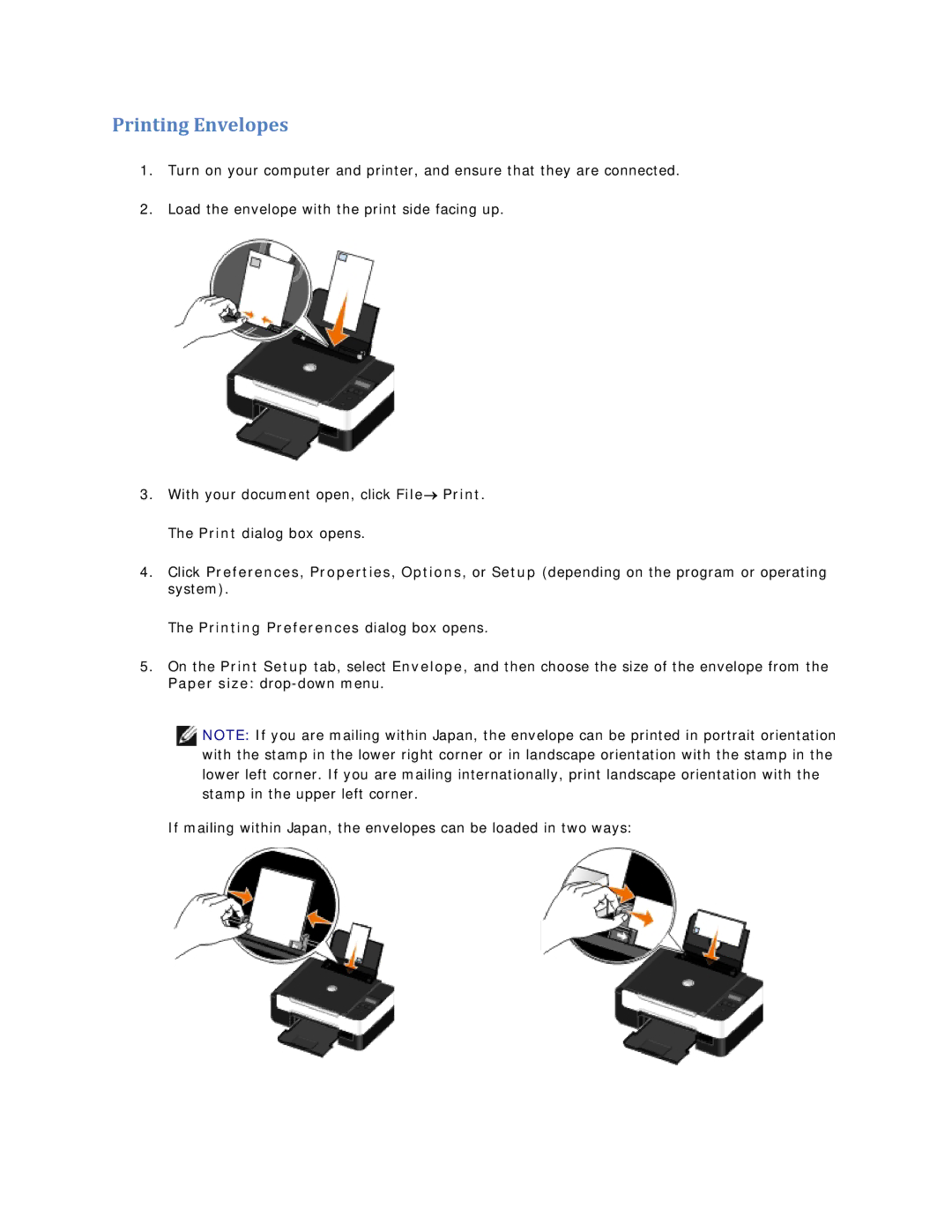 Dell V305 owner manual Printing Envelopes 