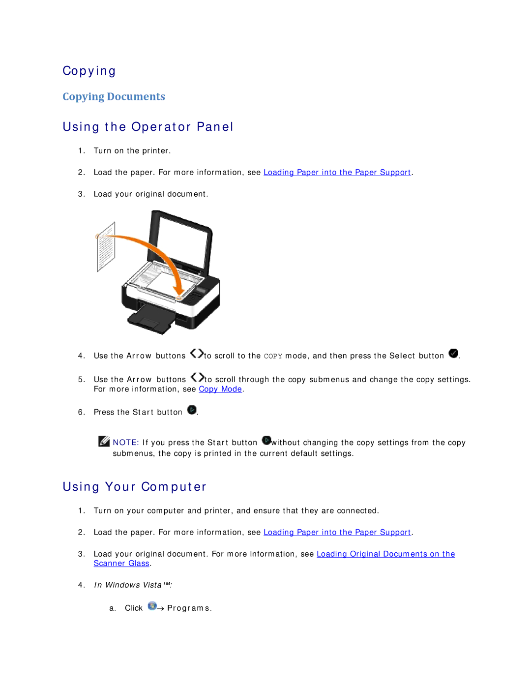 Dell V305 owner manual Using the Operator Panel, Using Your Computer, Copying Documents 