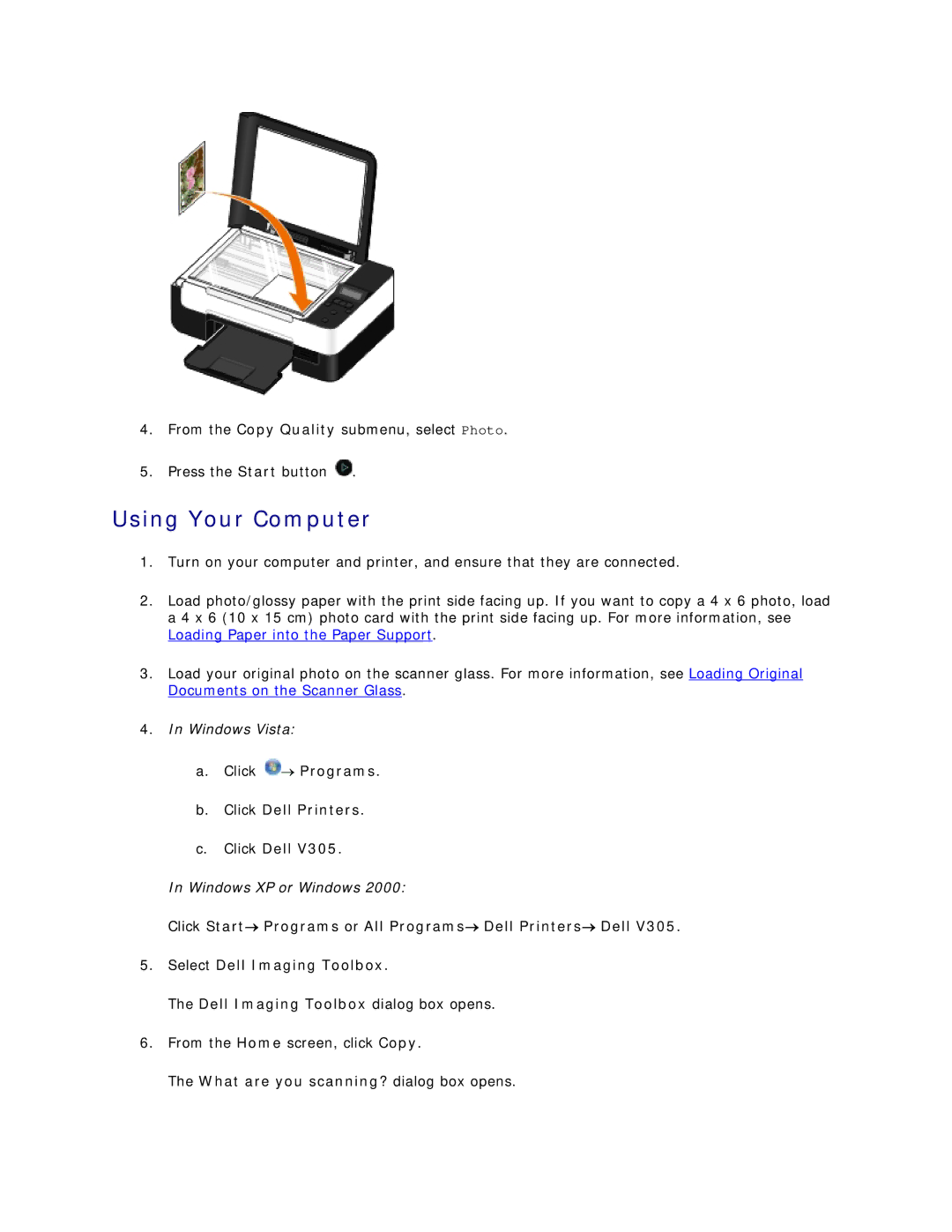 Dell V305 owner manual Click → Programs Click Dell Printers 