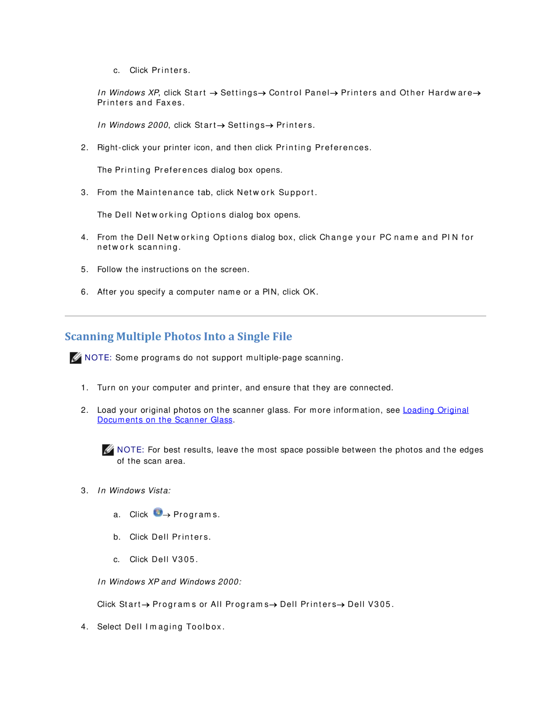 Dell V305 owner manual Scanning Multiple Photos Into a Single File 