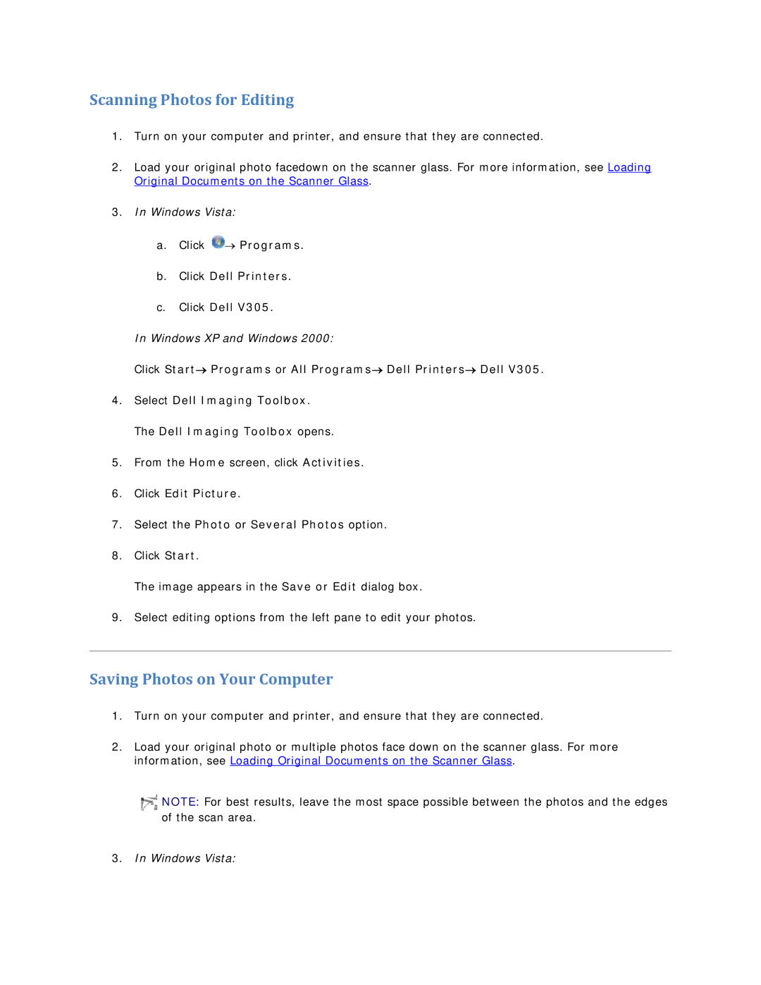 Dell V305 owner manual Scanning Photos for Editing, Saving Photos on Your Computer, Click Edit Picture 