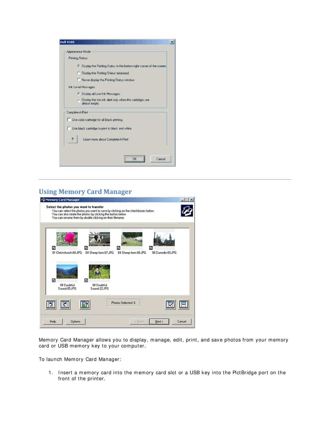 Dell V305 owner manual Using Memory Card Manager 