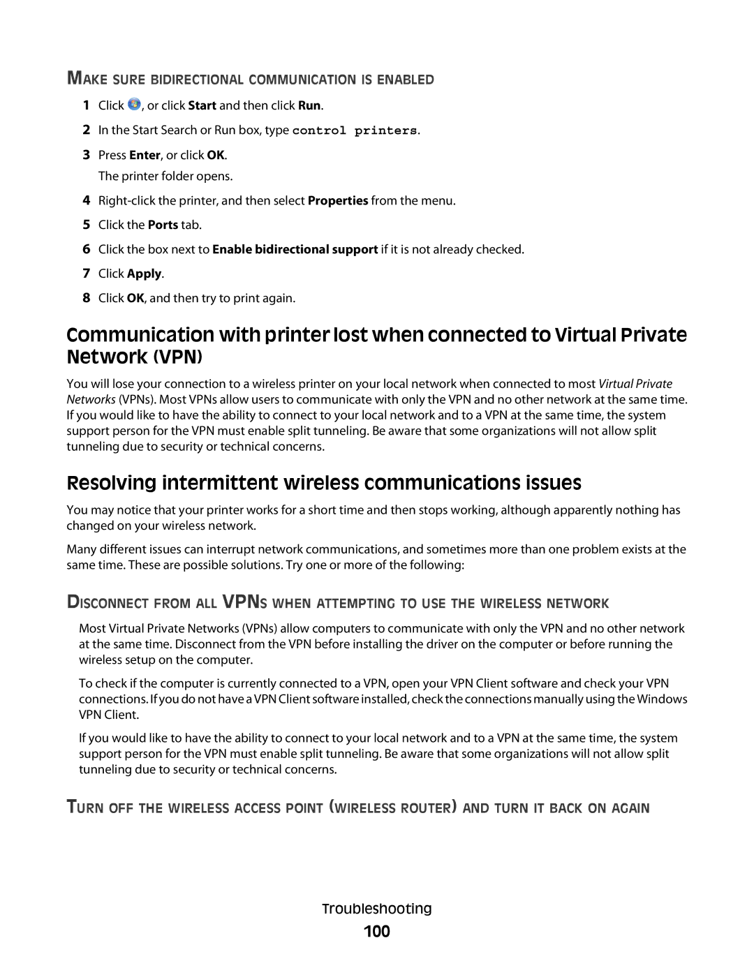 Dell V310 Resolving intermittent wireless communications issues, 100, Make Sure Bidirectional Communication is Enabled 