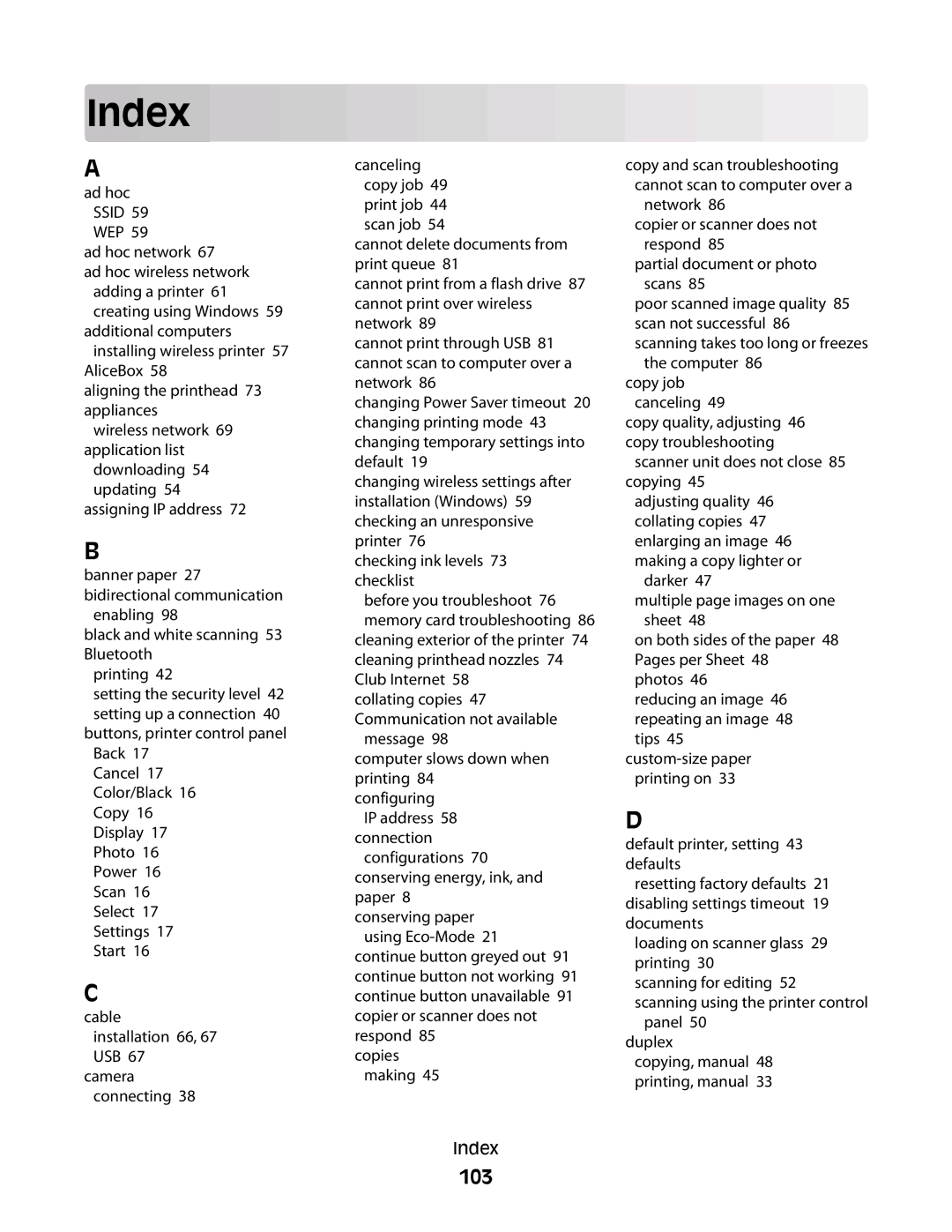 Dell V310 manual Index, 103 