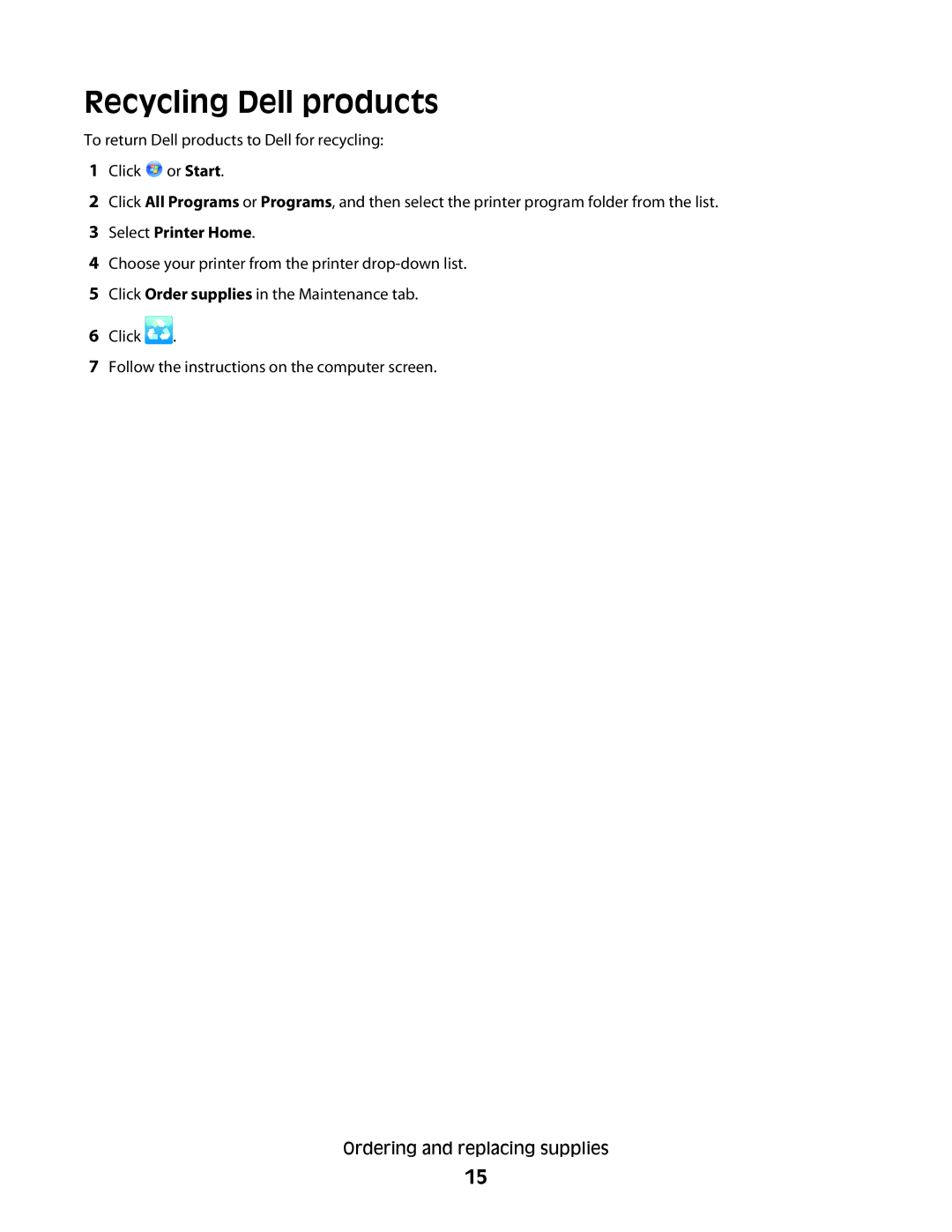 Dell V310 manual Recycling Dell products, Select Printer Home 