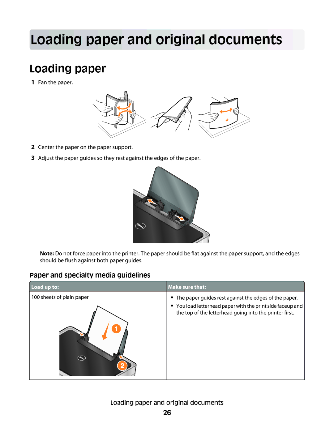 Dell V310 manual Loading paper and original documents 