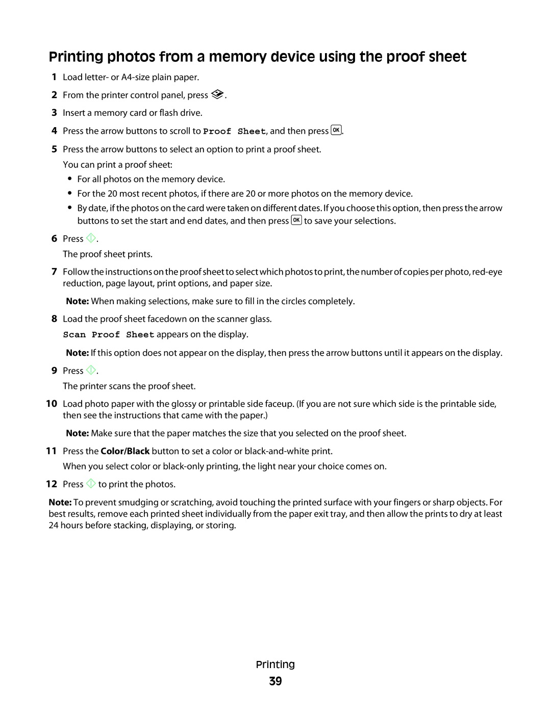 Dell V310 manual Printing photos from a memory device using the proof sheet 