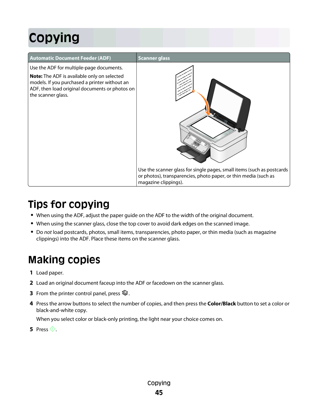 Dell V310 manual Copying, Tips for copying, Making copies 