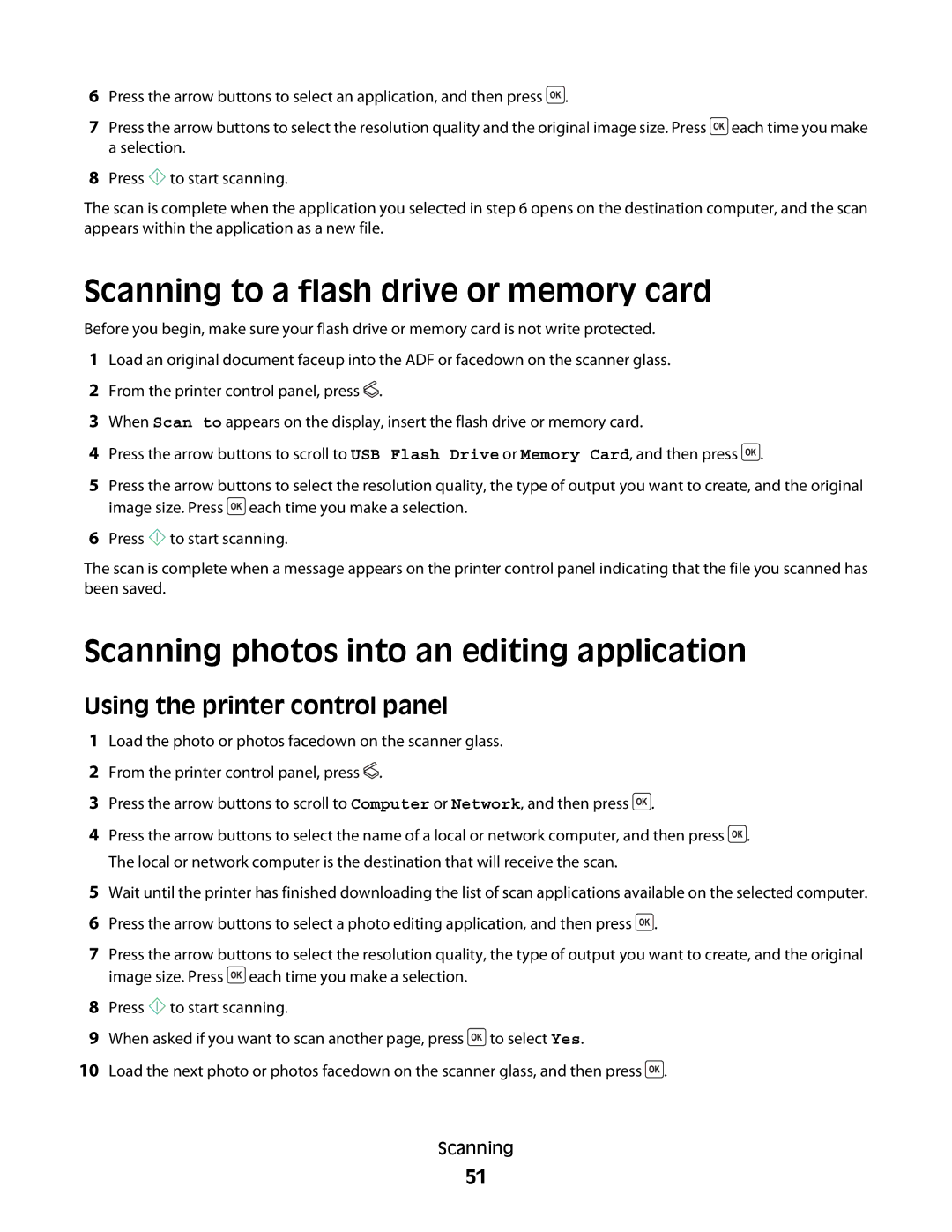 Dell V310 manual Scanning to a flash drive or memory card, Scanning photos into an editing application 