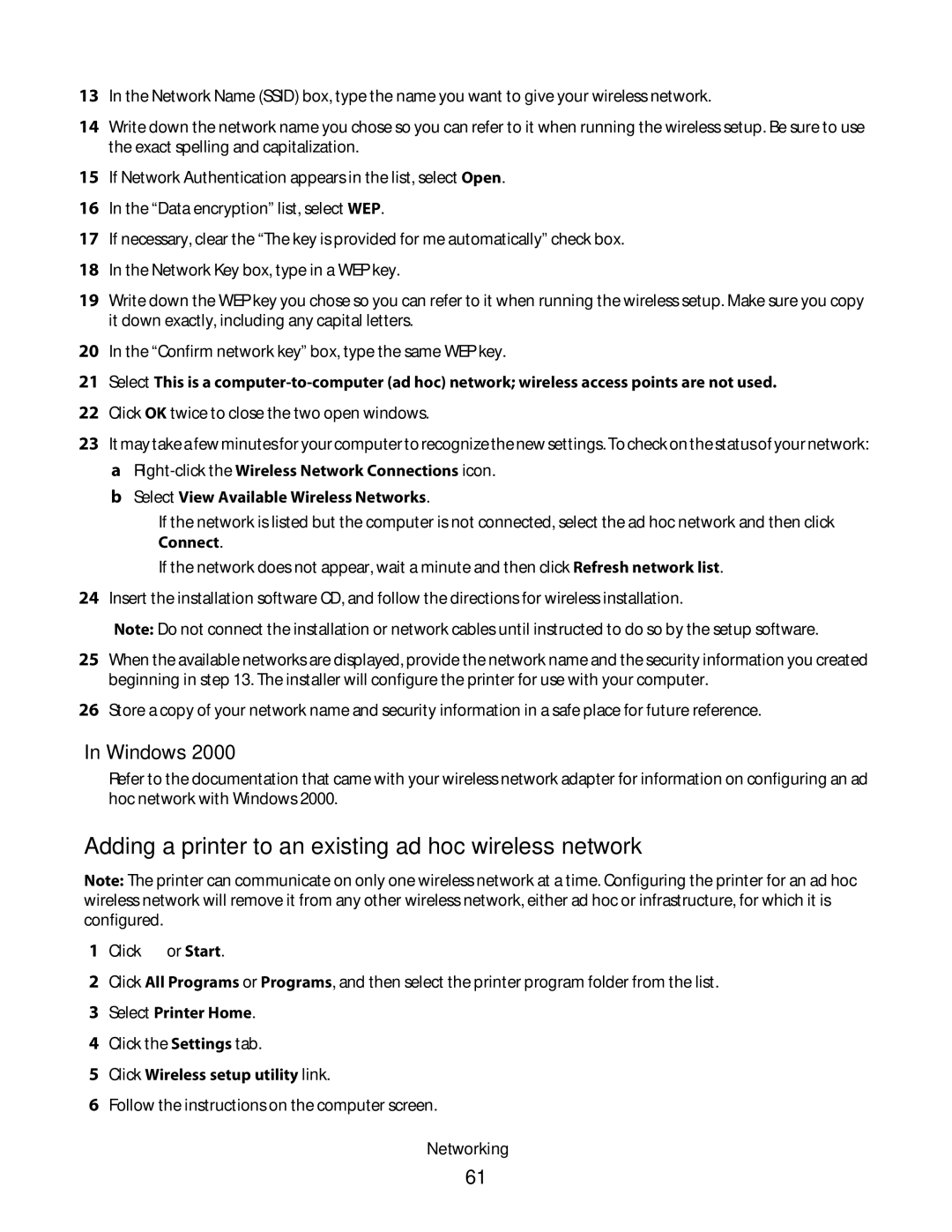 Dell V310 manual Adding a printer to an existing ad hoc wireless network, Windows 